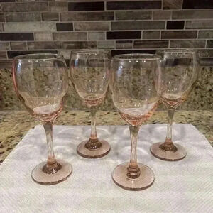 Vintage Cristar Versalles‎ Wine Goblets - Pink Rose - 7.75” Tall 10oz (Set of 4)
